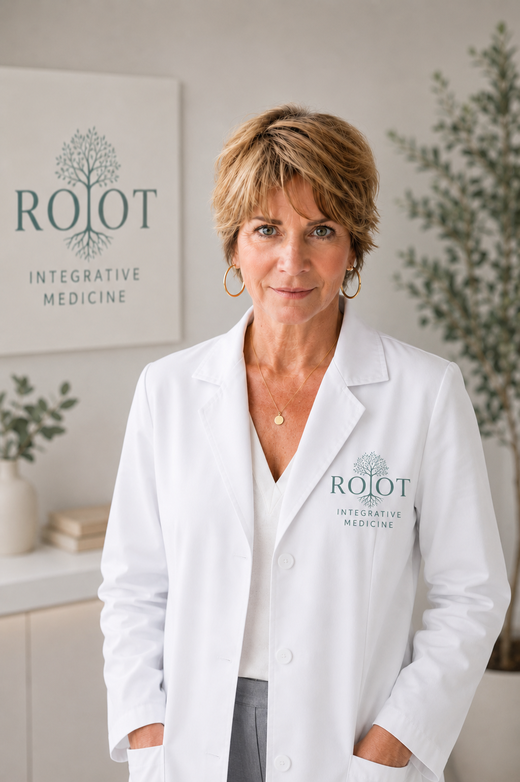 Phyllis Tedeschi wearing a white clinical coat